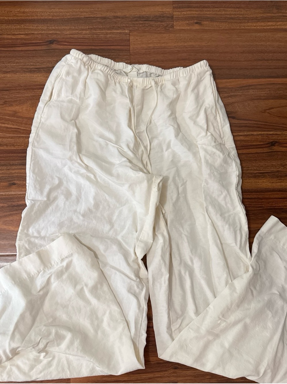 Lightweight linen Drawstring Pants - White